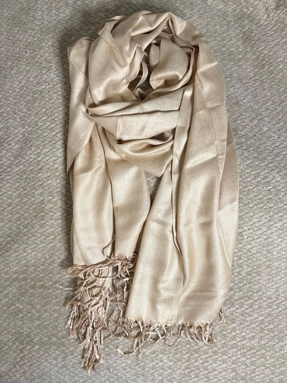 Elegant Cream Fringe Midi Scarf